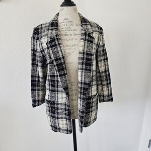 Alfred Dunner Black White Pink Wool Blend Plaid Blazer Size 12